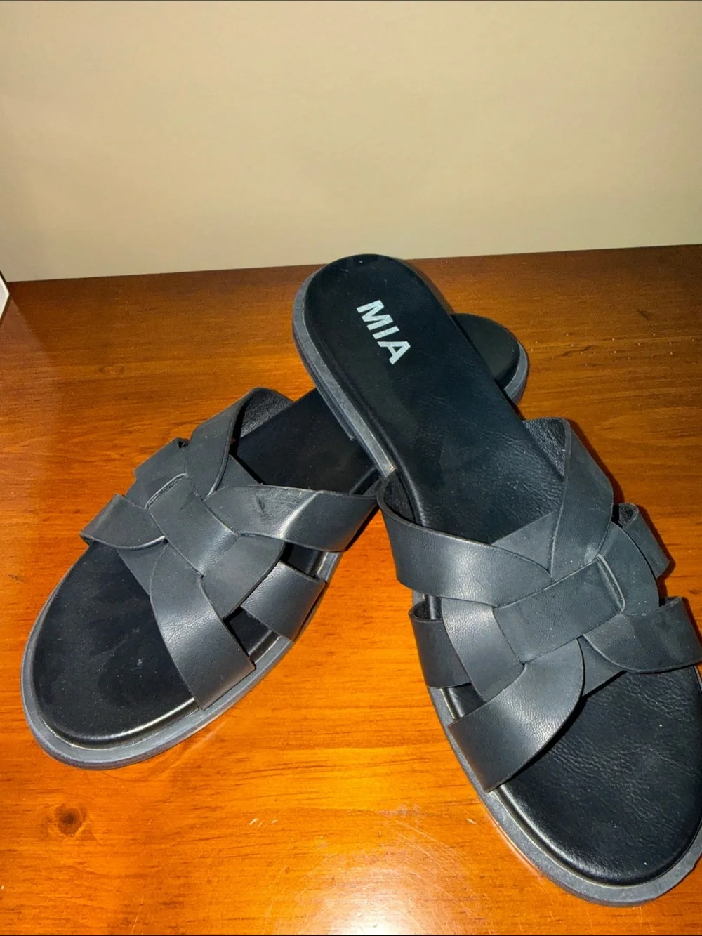 MIA Black Woven Slide Sandals